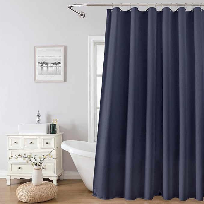 1 Pack Water-Repellent Fabric Shower Curtain Liner - Hotel Quality Machine Washable, 3 Heavy-Duty Magnets with Rustproof Grommets & Weighted Hem, Standard Size 72x84in Blue