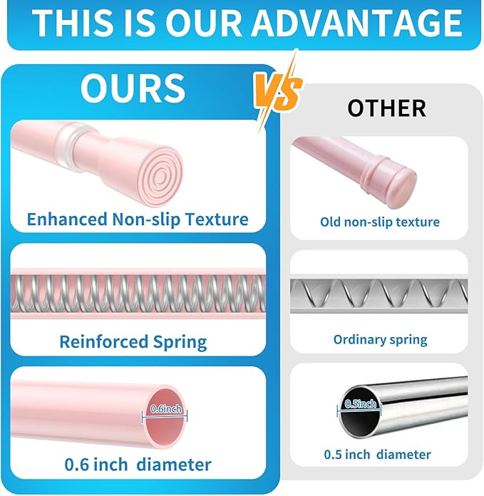 AIZESI 2 Pack Tension Curtain Rod for Windows 26.5 to 36 inch, Adjustable Expandable Pressure Spring Curtain Rod No Drilling, Pink Curtain Rod for Bedroom Doorway Closet Door