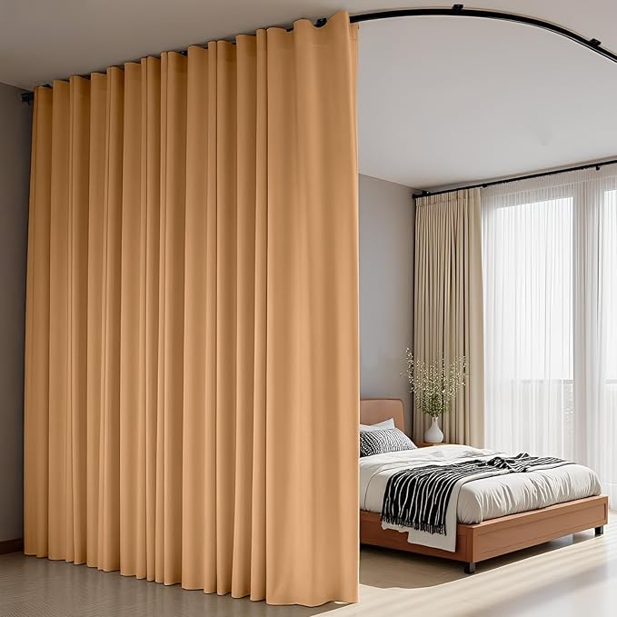 Room Divider Curtains Flexible Ceiling Tracks set Curtain track Ceiling Mount Blackout Curtain for Living Room Bedroom Ceiling Curtain Rod Privacy Dividers Panels W180 x H96 Khaki Drape & Black rail