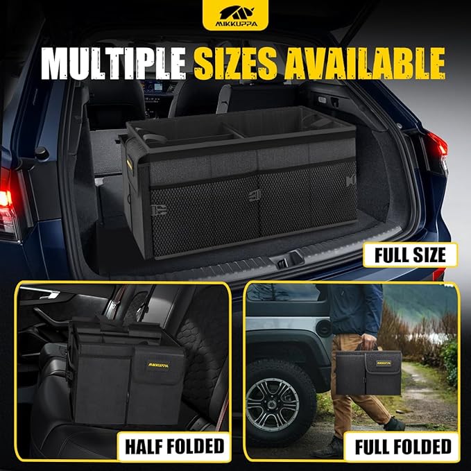 MIKKUPPA Car Trunk Organizer - 75L Collapsible Trunk Organizer with Lid, Sturdy Car Storage for SUV Auto Truck Van with Adjustable Straps and Non Slip Bottom (Black)