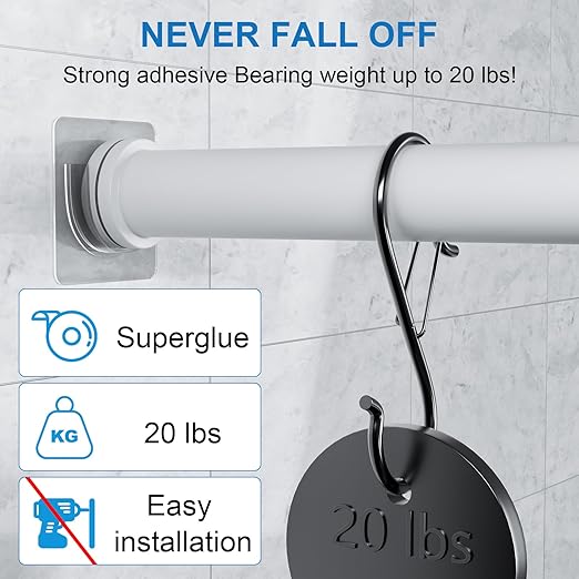 12 Pack Shower Rod Holder with Strong Adhesive, Shower Curtain Rod Holder No Drilling, Shower Bar Holder,Tension Curtain Rod Bracket Large