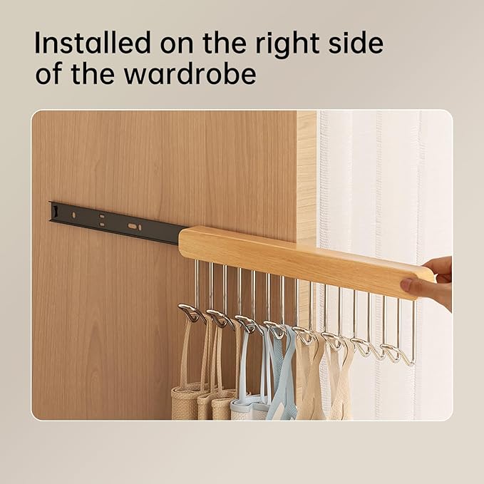16.2 inch valet rods for closets, extendable and pull-out wardrobe pole for hanging clothes, wardrobe pole with metal hooks, closet valet rod slide out （Right hook