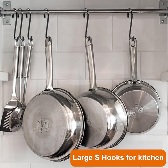 10 Pack 6 Inch Heavy Duty S Hooks, Vinyl Coated Large S Hook for Hanging Plants, Non Slip Black S Shaped Hanging Hooks for Closet, Jeans, Bags, Pot Pans, Wire Shelf Rack, Bird Feeders, Garage, Tools
