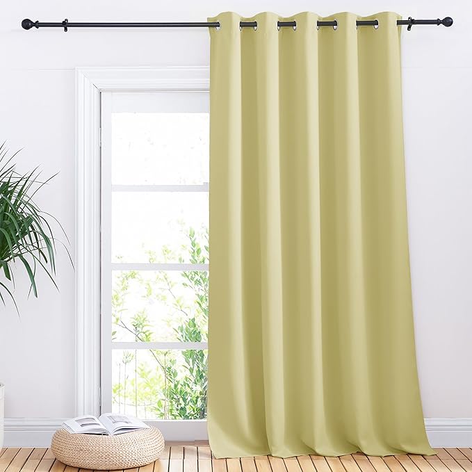 NICETOWN Sliding Door Curtains, Wide Thermal Blackout Patio Door Curtain Panel, Paler Yellow, W70 x L95, Sliding Door Drapes/Draperies with Grommet Top