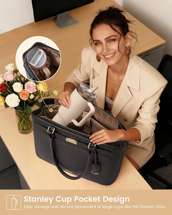 LOVEVOOK Laptop Tote Bag for Women, 15.6 Inch Waterproof Leather Work Computer Bag, Large Business Office Briefcase Shoulder Handbag Purse Gifts for Women
