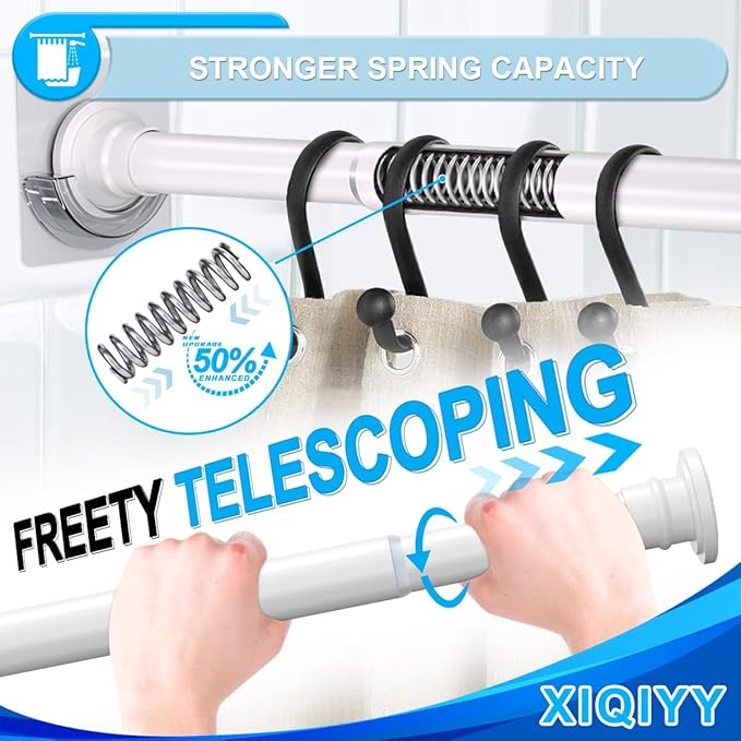 Spring Tension Rod 28 to 48 inches,Adjustable Heavy Duty Curtain Rod-Shower Curtain Rods for Bathroom,Windows,Door,White