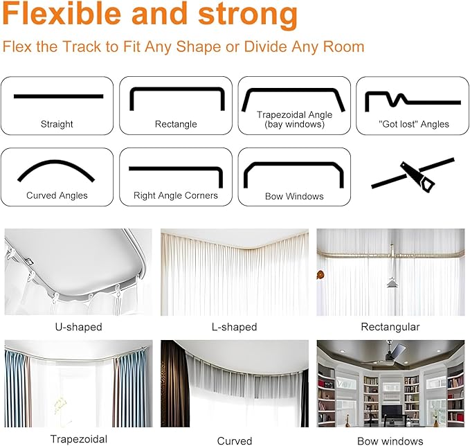 Room Divider Curtains Flexible Ceiling Tracks Set Curtain Track Ceiling Mount Blackout Curtain for Living Room Bedroom Ceiling Curtain Rod Privacy Dividers Panels W100 x H108 Beige Drape & Black Rail