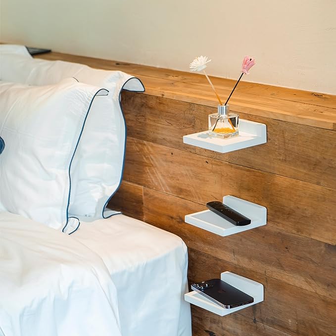 QsQueen Small Floating Shelves Mini Shelves Hanging Display 5 Inch Wall Shelf for Bathroom Livingroom Bedroom,3 Pack, with 2 Types of Installation, Great for Room Decor