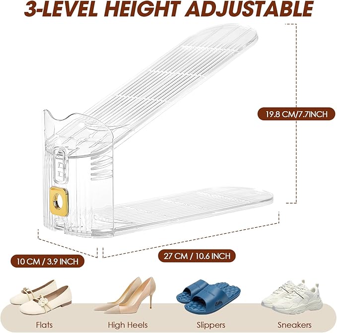 12 Pack Shoe Slots Organizer for Closet, Adjustable Shoe Stackers for a Pair of Shoes Shoe Rack Storage Shoe Space Saver 50% Shoe Shelf Display Holder for Closet