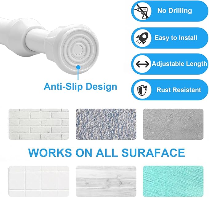 2 Pack Tension Curtain Rod 15.7-28 Inch, Small Short Adjustable Extendable Spring Loaded Rods for Windows Cabinet Blinds Closet Bedroom Kitchen Bathroom Door No Drilling, White
