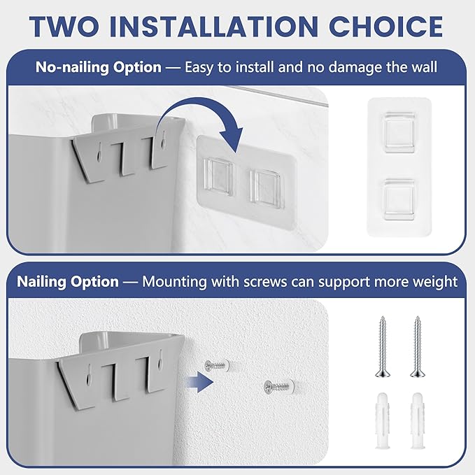 JOMOLA No Drilling File Holder 2 Pack Mail Organizer Wall Mount File Organizer Holder Office Wall Hanging Files Magazines Organizer Plastic Door Mount Wall Pocket with Adhesive Pad, Grey Color