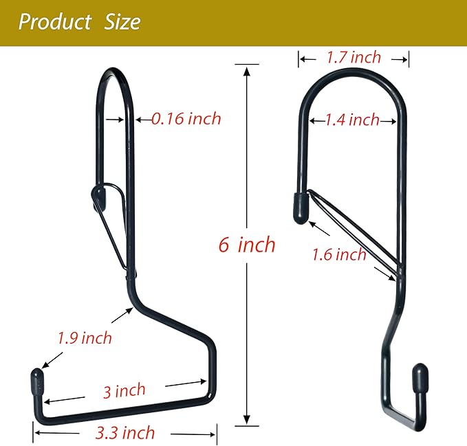 6 Inch Large Closet Rod Hooks with Safety Buckle, Unique Twist Design, Purse Hooks for Max 1.3 Inch Closet Rod. Hanging Clothes, Purse, Kitchen Utensils, Pots. (Black, 6 Pack)