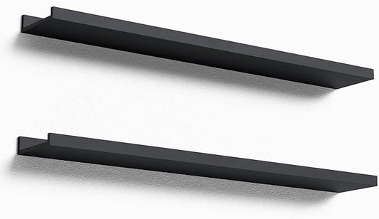 Boswillon 35.4 Inches Long Floating Shelves Wall Mounted, 2 Set Modern Black Wall Shelf for Bedroom, Nursery Book Shelf with Lip, Picture Ledge Shelf for Decor Living Room Bathroom Kitchen- Black