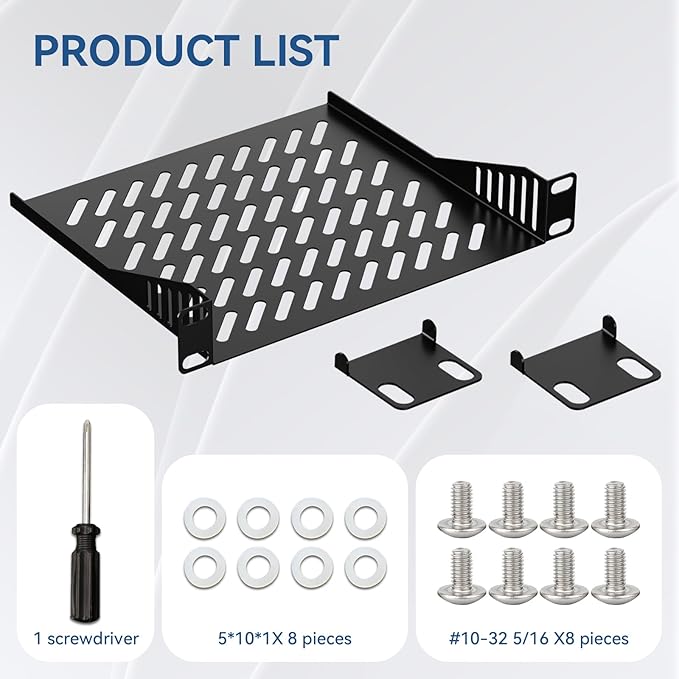 10 inch 1U Server Rack Shelf, Ventilated Rack-Mounted Cantilever Tray for 10" Network Equipment Cabinet or Rack, Solid Build Quality and Excellent Ventilation