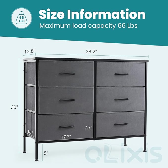 OLIXIS 6 Drawers Storage Organizers Units, Closet Organizers and Storage for Clothes, Fabric Storage Drawer TV Stand for Living Room, Chest of Dresser in 31.5" D x 11.8" W x 31.5" H, Grey