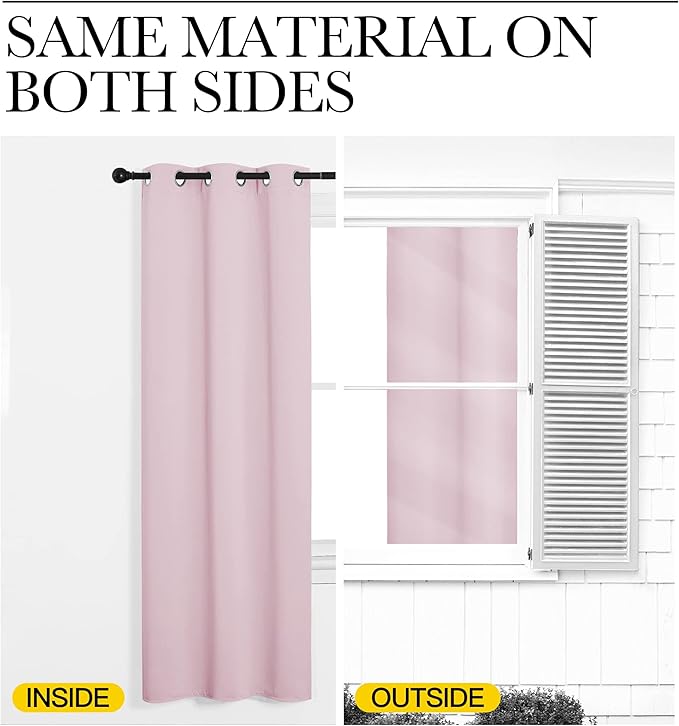 NICETOWN Blackout Curtain Blind for Bedroom, Single Panel, W34 x L72 inches, Baby Pink, Thermal Insulated Grommet Blackout Room Darkening Drape/Drapery