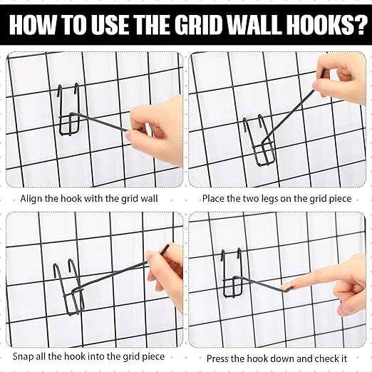 Moxweyeni 8 Inch Grid Wall Hooks 25 Pcs Gridwall Panel Hooks Store Garage Wall Mount Organizers Storage Grid Display Hangers for Retail, Craft Show, Home Setup, Customized Display(Black)