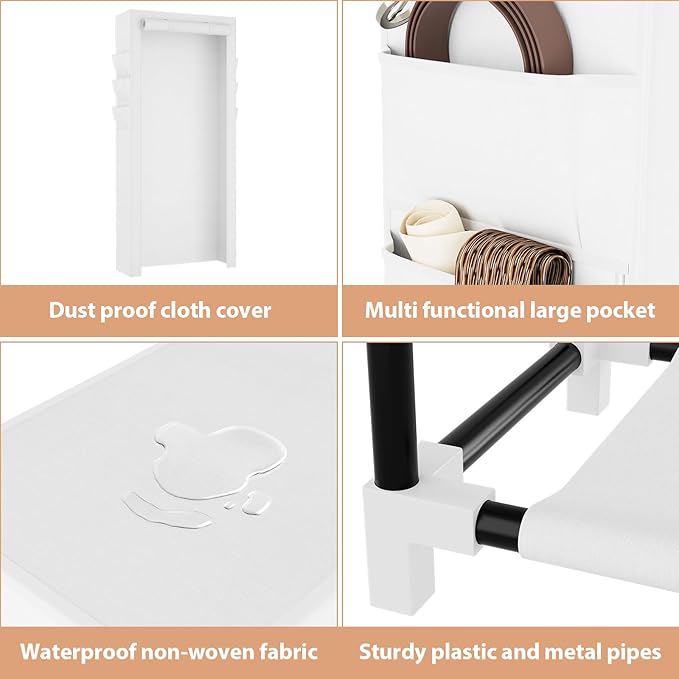 VTRIN Vertical Narrow Shoe Rack Organizer Tall Shoe Rack for Closet Entryway 10 Tier Non-Woven Cover Shoe Shelf Holds 36-41 Pairs Free Standing Shoe Storage Cabinet with Dustproof Cover, White