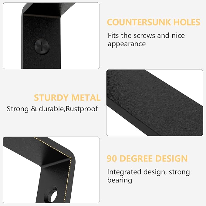 LSK 6PCS L Bracket, 5"×2"(125×50mm) Shelf Support Corner Bracket for Wooden Board, Max Load : 42lb, Black