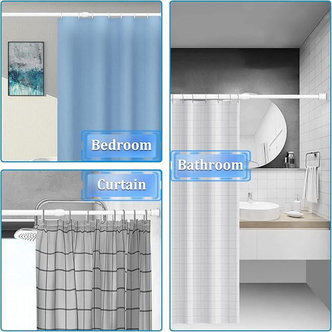 Small Tension Curtain Rods 16 to 28 Inches, Heavy Duty Short Shower Curtain Rod Adjustable Extension Spring Tension Rods for Windows, Closet, Kitchen, Bathroom, Wardrobe, White