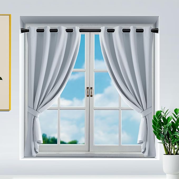 1pc Tension Curtain Rod for Windows 27 to 50 Inch，Spring Tension Rods Black Curtain Rods Adjustable Spring Rod Extendable Tension Rod for Kitchen, Bathroom, Window, Bookshelf