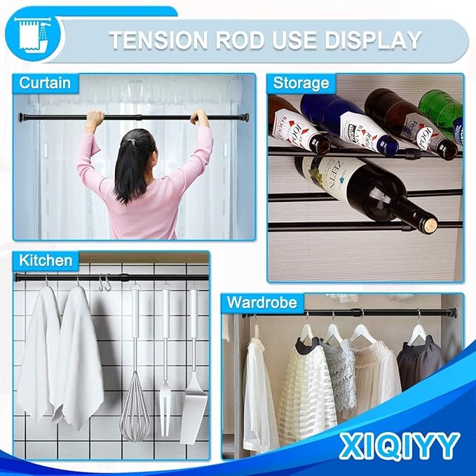 Strong Small Tension Rods 16 to 28 Inch Diameter 22 MM 1Pcs 1inch Shower Curtain Rod Black, Anti-slip -Heavy Duty Adjustable Spring Tension Rod for Windows,Bathroom