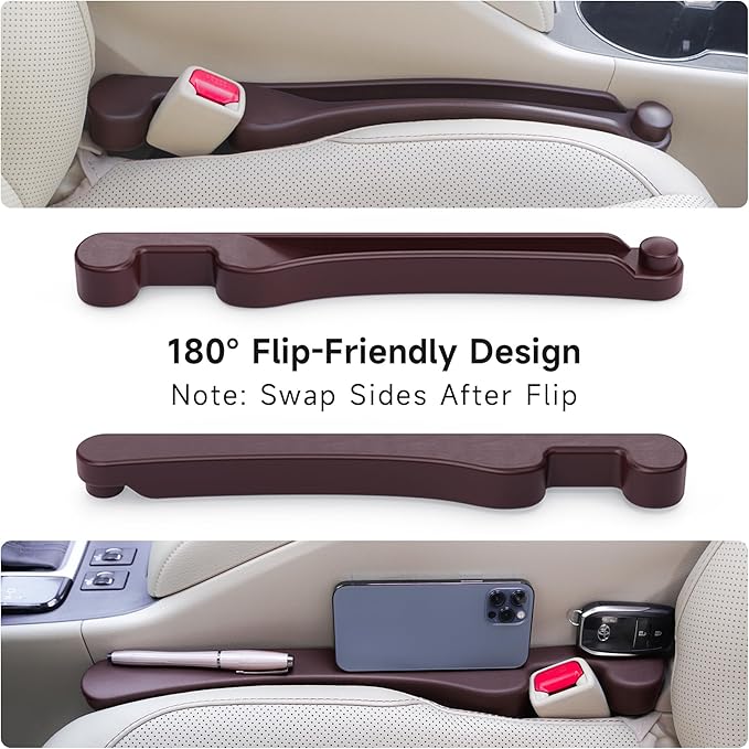 Car Seat Gap Filler Set of 2, 3IN1 Seat Side Gap Filler Plug with Storage Slot & Hook Function, Soft Foam Universal Fit Car SUV Truck Fill Gap Between Seats Console Organizer（Narrow Espresso brown）