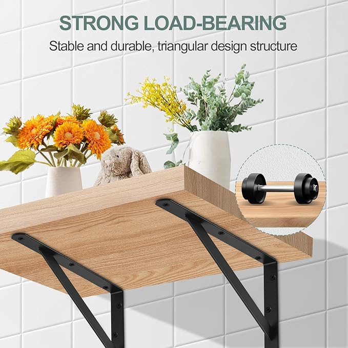 24 Pack L14 x H 10" Black Heavy Duty Shelf Brackets with Screws Metal Shelf Brackets Shelf Support Angle Brackets for Shelves L Brackets Heavy Duty Floating Shelf