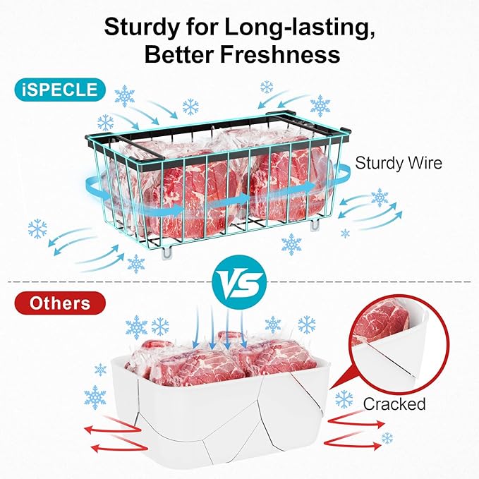iSPECLE Freezer Organizer Bins - Fits 7 Cu.Ft Chest Freezer, 4 Pack Stackable Wire Baskets(14.7" Length), Heavy Duty Coated Deep Freezer Organizer, Rust Resistant for Frozen Food Sorting, Black