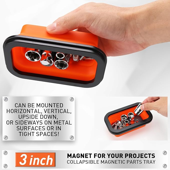 HORUSDY 4 - PIECE Magnetic Pickup Tools Kit | Extendable Telescoping Magnet Pick Up Tool Set 7-30.5” & 5-25” | Bend-It Flexible Magnetic Sweeper | Collapsible Parts Tray for Garage Workshop Yard