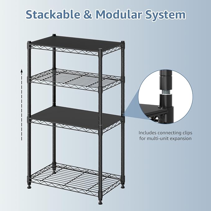 DUMOS 2-Tier Metal Wire Storage Shelves, Adjustable Standing Storage Rack Shelf, Heavy Duty Steel Shelving Unit Organizers for Kitchen Bathroom Pantry Garage, 23.3" W×13.4" D×22.1" H, Black