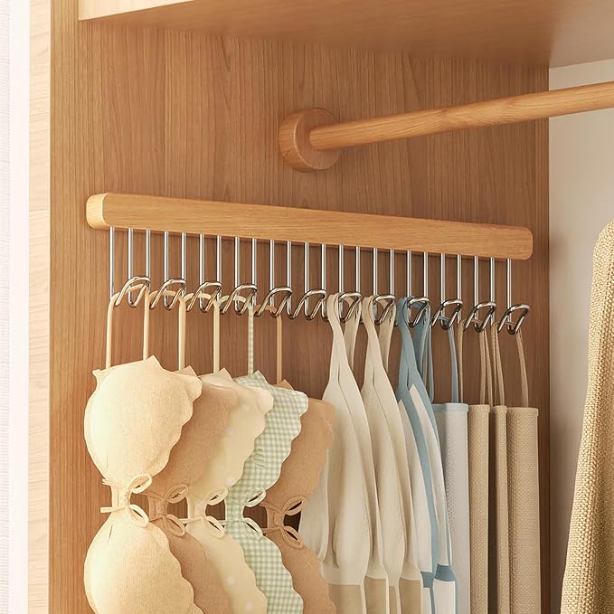 16.2 inch valet rods for closets, extendable and pull-out wardrobe pole for hanging clothes, wardrobe pole with metal hooks, closet valet rod slide out(Left hook)