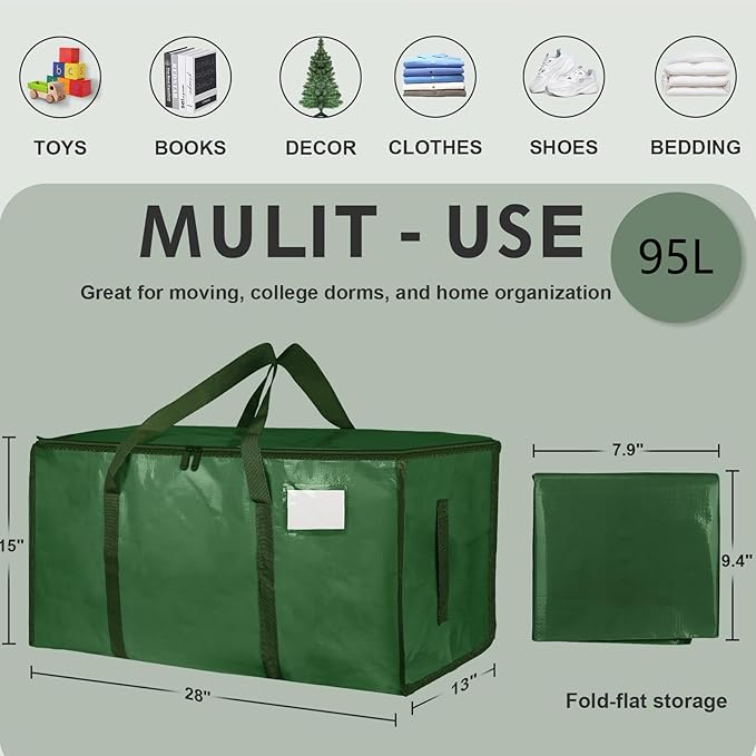 4 Pack-Extra Large Heavy Duty Moving Bags - Waterproof Storage Totes with Handles & Zippers, Foldable for College Dorm, Storage (olive green)