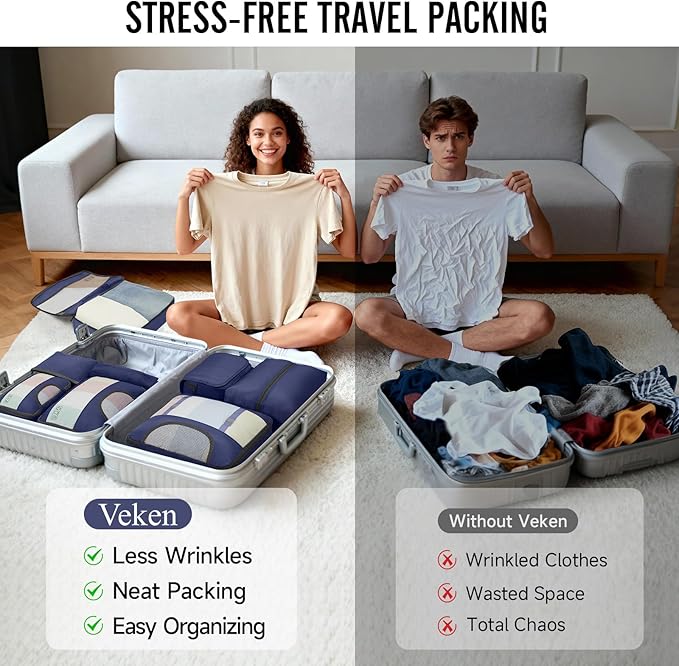 Veken 10 Set Packing Cubes for Travel Essential, Suitcase Organizer Bags in 4 Sizes, Carry-On Luggage Accessories with Large Laundry & Shoes Bag, Must-Have for Airplane, Road Trip & Camping