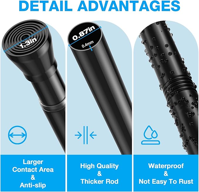 2pcs Shower Curtain Rod 44-77 inch Black Tension Rod Shower rod Non Slip Tension Curtain Rod Adjustable Curtain Rods No Drilling Shower Rods for Bathroom Windows Closet