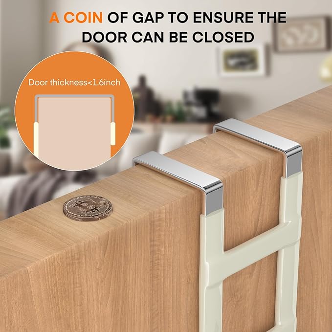 FYY Over The Door Hooks - 4 Pack Heavy Duty Double-Hanger Organizer for Bathroom Bedroom Dorm, Hanging Clothes Towels Hats Bags Ironing Board Wreath Robe - Fits Interior Doors Up to 1.6” Beige