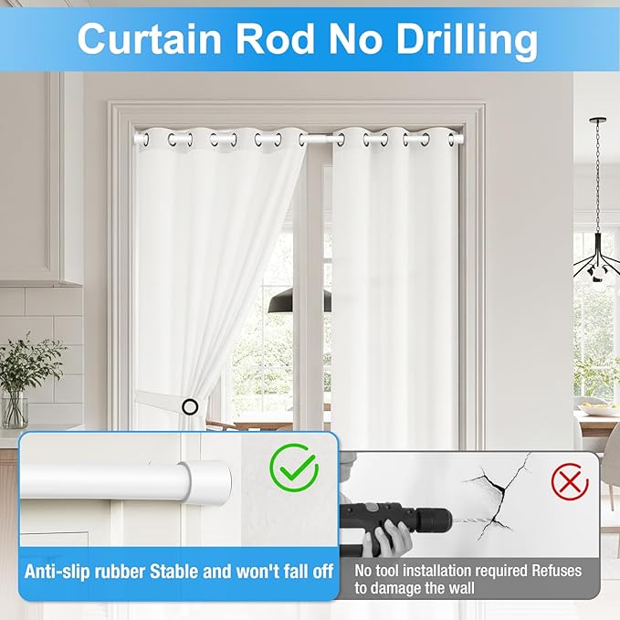 1 Pack Spring Loaded Tension Rod 48-59" Adjustable Curtain Rods No Drill Extendable Spring Rod Tension Curtain Rods For Window Kitchen Shelves Rv Refrigerator And Small Spaces,White
