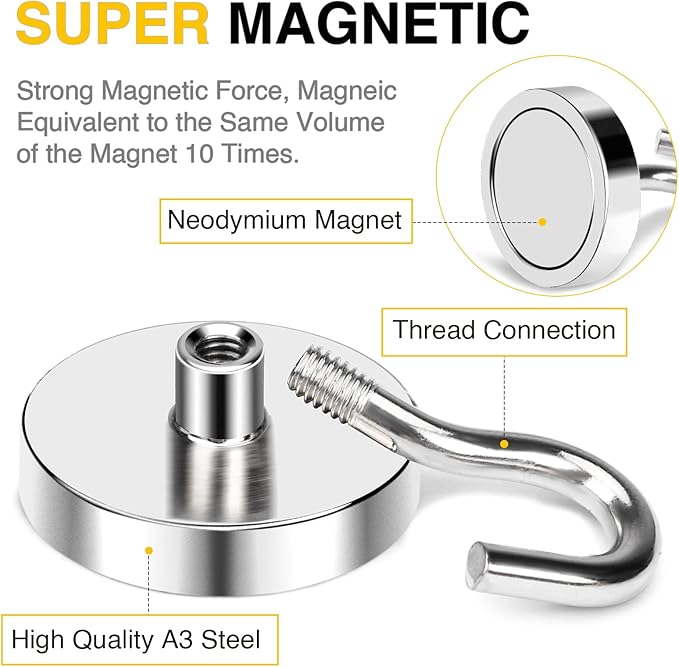 DIYMAG Magnetic Hooks,120 lb Heavy Duty Strong Magnet with Hook for Hanging Rare Earth Neodymium Magnet for Fridge Kitchen Cruise Grill Garage and Storage 12 Packs