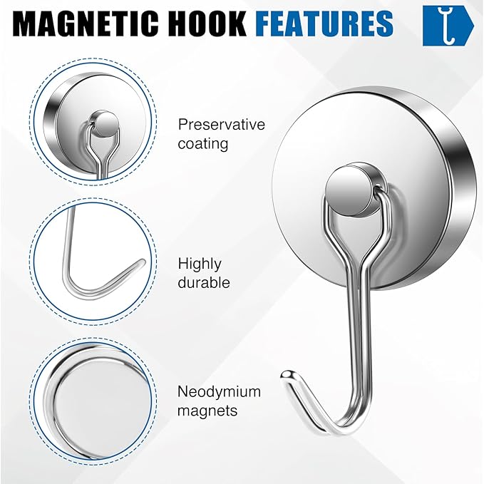 LOVIMAG Hooks, 120lbs+ Magnetic Magnet Hook 2025 Cruise Cabin Ship Essentials Heavy Duty Strong Refrigerator Fridge Hanging for Classroom Beach Vacation Kitchen Grills Home Mug Hanger (3 Pack), Silver