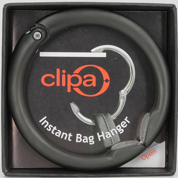 Clipa Bag Hanger - The Ring that Opens Into a Hook, Closes Automatically | Hangs Almost Anywhere in Just 1/2" of Space | Holds 33 lbs Yet Weighs Only 1.6 oz | 8 Styles | 3 yr Warranty