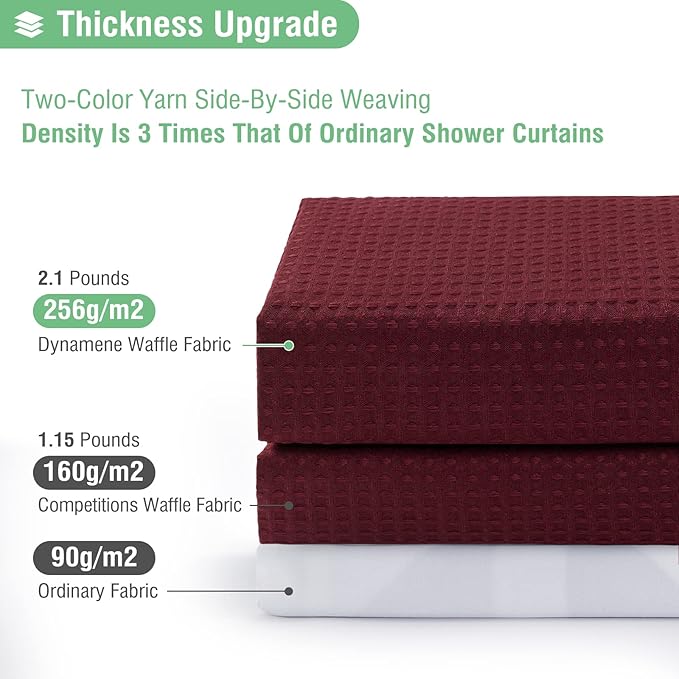 Dynamene Extra Wide Shower Curtain - 108 Inch Wide Waffle Weave Weighted Thick Cloth Bathroom Shower Curtain, Neutral Heavy Duty Hotel Bath Curtain Set with 18 Plastic Hooks, 108x72, Burgundy
