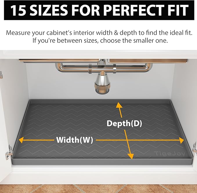 TigeJoy 22" x 19" Under Sink Mats for Kitchen Waterproof, Leak-Proof Silicone Mat Sink Protector and Cabinet Liner, Kitchen Essentials Organizer and Storage