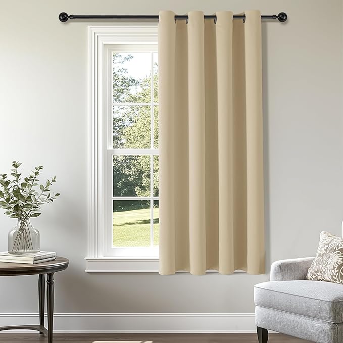 ChrisDowa Blackout Curtains 36 Inches Long for Living Room, Grommet Thermal Insulated Room Darkening Curtains for Bedroom (1 Panel Set, Biscotti Beige, 52 x 36 Inch)