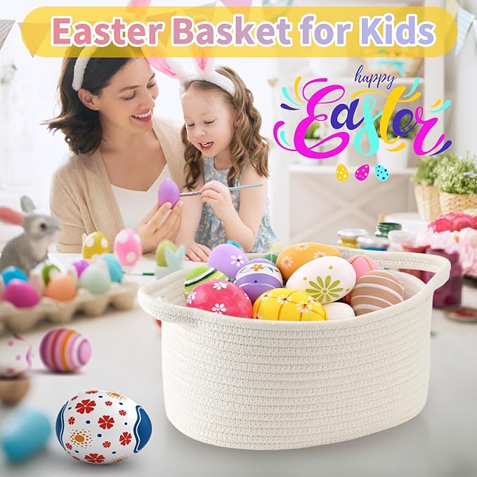 Happyiren Cute Woven Storage Basket with Handle, Baskets for Gifts Empty, Gift Baskets for Valentines Day Birthday Baby Shower Raffle Burr Fundraiser, Decorative Organizer Box for Baby Toy Pet