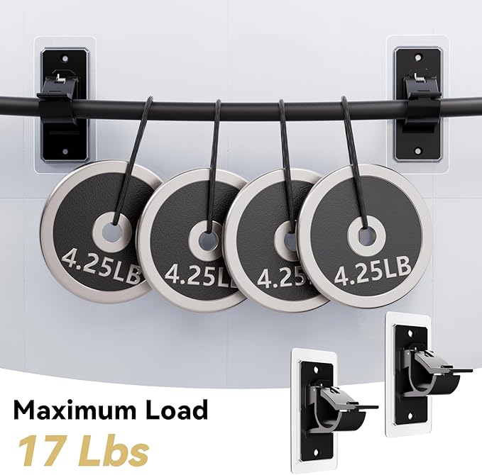 16PCS No Drill Curtain Rod Brackets, Self Adhesive Curtain Rod Holders, No Hole, Multipurpose Curtain Rod Hooks for Bathroom Living Room Kitchen and Bedroom (Black)