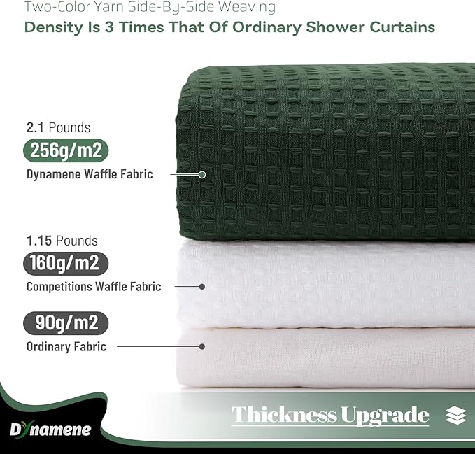 Dynamene Extra Wide Shower Curtain - 84 Inch Wide Waffle Weave Weighted Thick Cloth Bathroom Shower Curtain, Neutral Heavy Duty Hotel Bath Curtain Set with 14 Plastic Hooks, 84x72, Dark Green