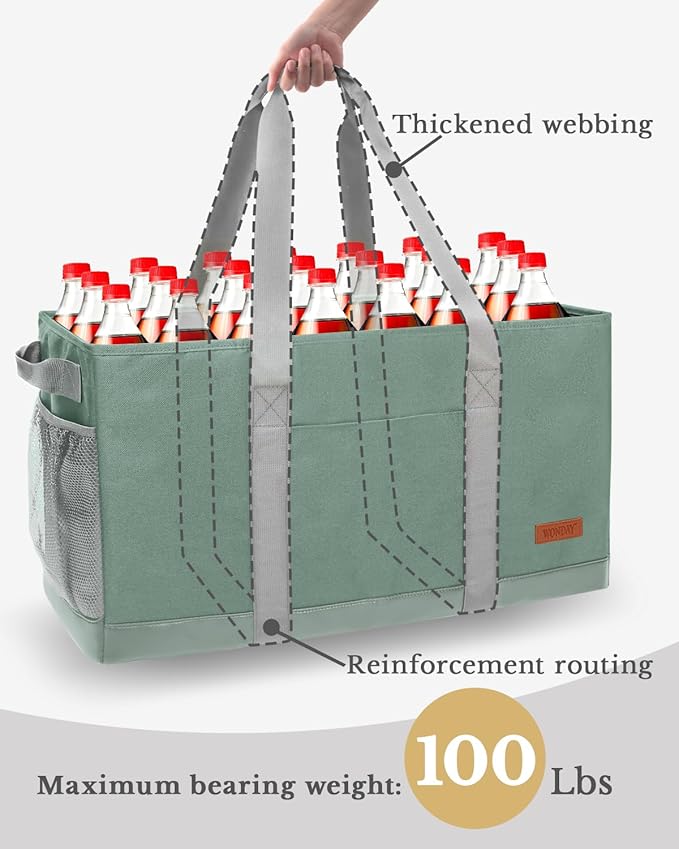 WONDAY Extra Large Utility Tote Bag - Standing Reusable Grocery Bag with Handle, Collapsible Storage for Shopping, Beach