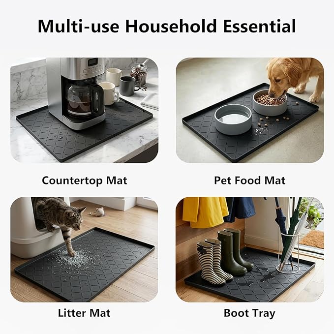 Mateeylife Under Sink Mats for Kitchen Waterproof 28"X19", Undersink Protectors，Silicone Mat Cabinet Liner, Under Sink Organizer for Bathroom and Kitchen，Boot Tray Pet Food Mat, Classic Black