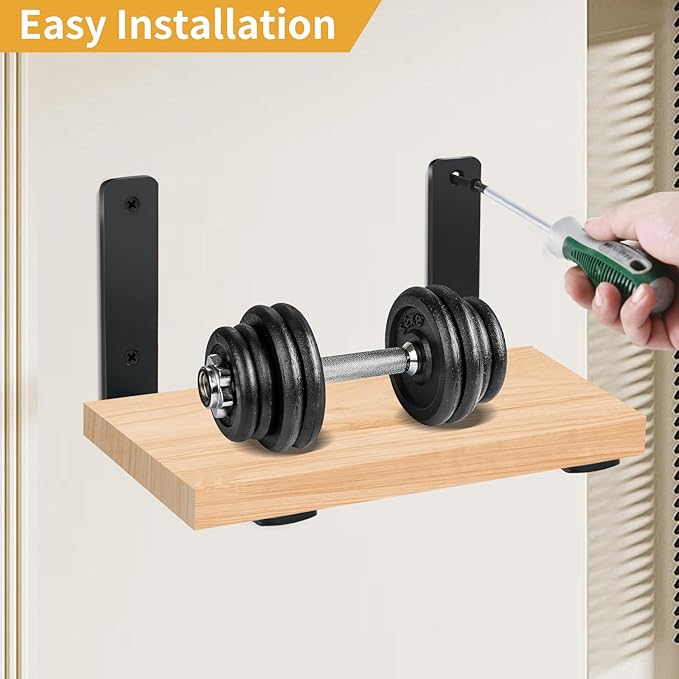 4 Pack - L 9" x H 6" x W1.5, 5mm Thick Black L Shelf Bracket, Iron Shelf Brackets, Metal Shelf Brackets, Floating Shelf, Shelf Supports with Screws