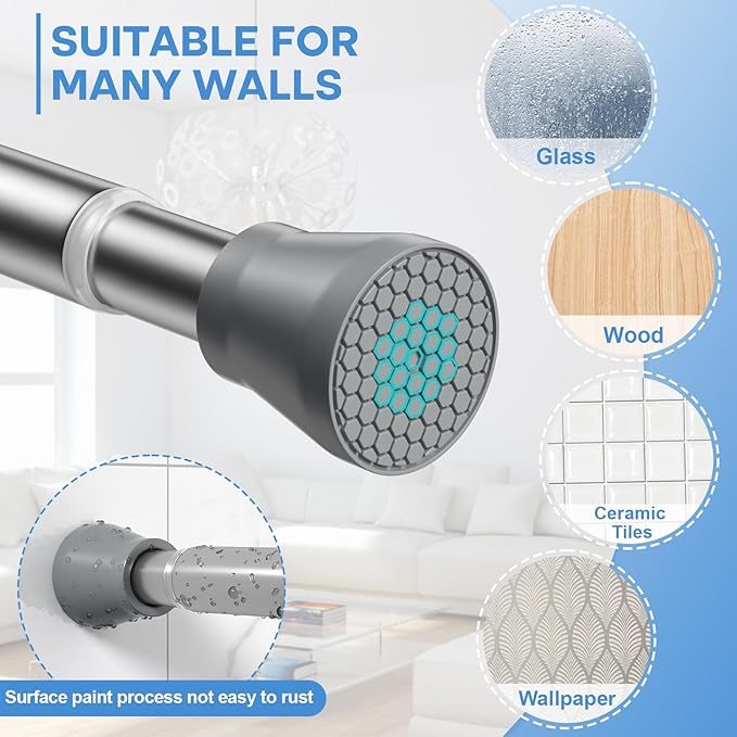 Shower Curtain Rod 45-77 Inch Silver Shower Rod Tension Rod Adjustable Curtain Rod No Drilling Tension Curtain Rod Shower Rods for Bathroom Tension Shower Curtain Rod